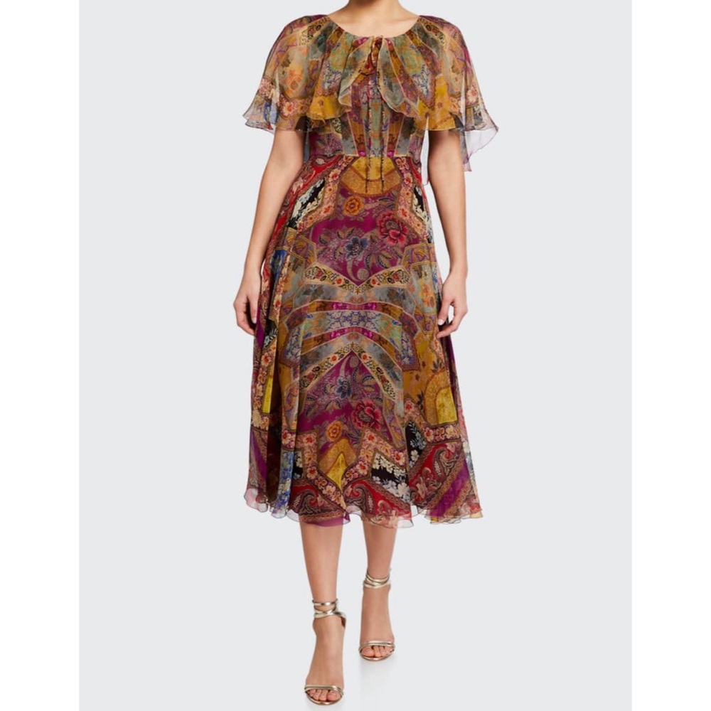 ETRO Stained Glass Paisley Silk Cape Midi Dress \\ 46 (10)